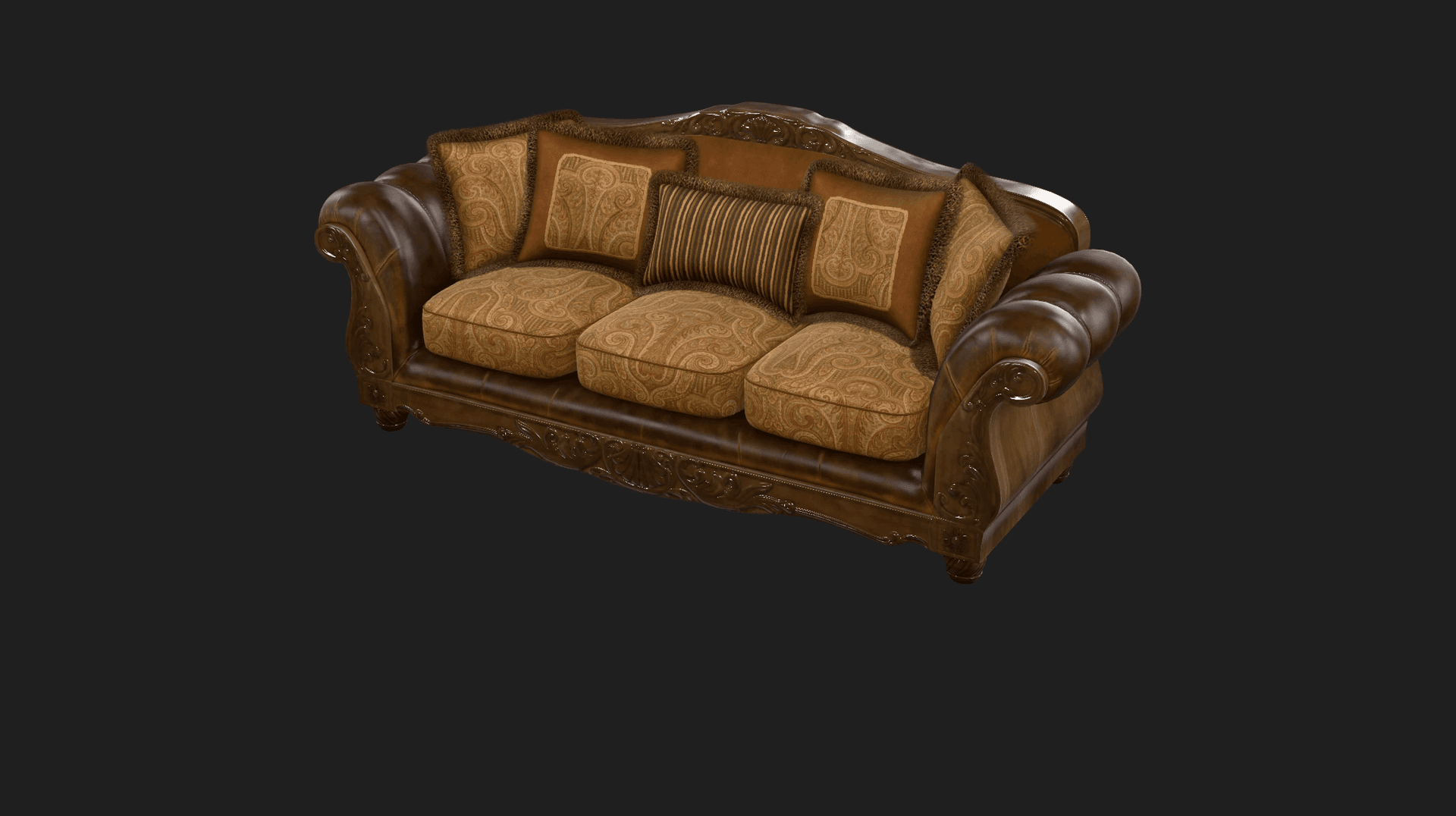 Classic leather sofa — front 3/4 render